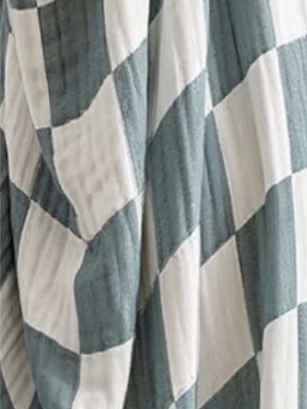 Dark Teal Gray Check Throw Blanket Cotton Bamboo Blend Patchwork Quilt Style NEW